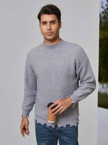 Manfinity Homme Men's Casual Solid Color Frayed Hem Sweater, Spring Autumn