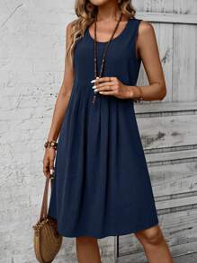 EMERY ROSE Vestito estivo casual da donna con stampa floreale senza maniche e plissettato
