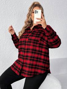 SHEIN CURVE+ Plus Size Casual Punk Dark Halloween Plaid Skull Printed Shirt - Multicolor - View 3