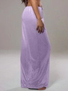 MUSERA 亮片低腰裤 度假夏季伊比沙岛风情 适合夏季波西米亚派对 节日休闲 - 紫色 - 查看 4