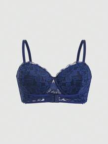 Women Spaghetti Strap Lace Trim Backless Sexy Comfortable Bra - Navy Blue - View 5