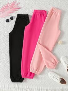 SHEIN Tween Girl 3 件套纯色羊毛运动裤 - 彩色 - 查看 2