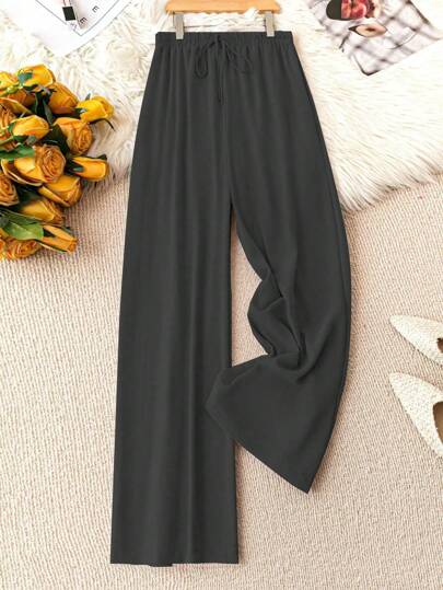 EMERY ROSE Plus Size Casual Solid Color Wide Leg Pants Fall Cloth For Women