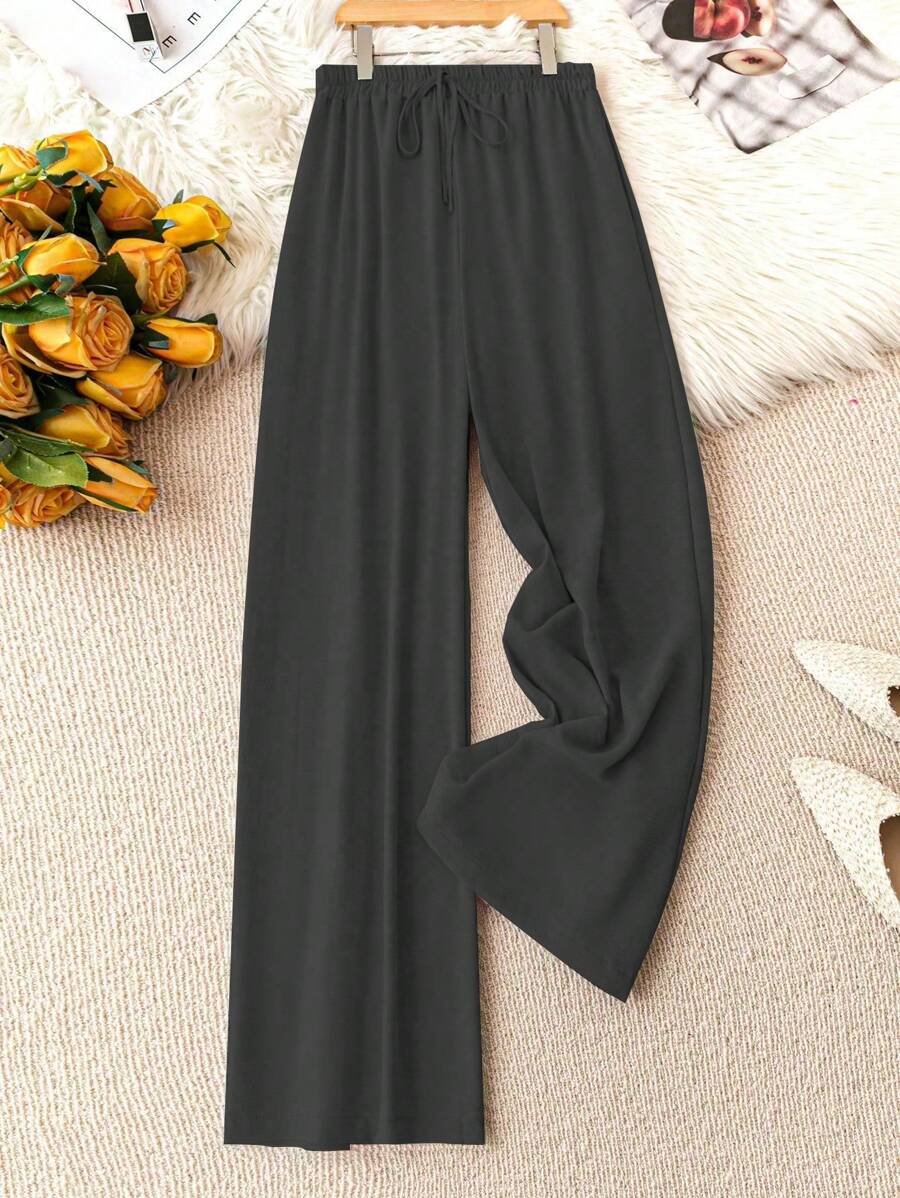 EMERY ROSE Plus Size Casual Solid Color Wide Leg Pants Fall Cloth For Women