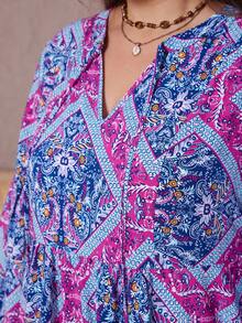 Plus Size Purple Casual Printed Dress For Women - Purple - View 5