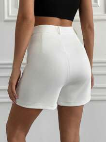 SHEIN Cottnline Tall Size Zipper Fly Seam Detail Shorts - White - View 2