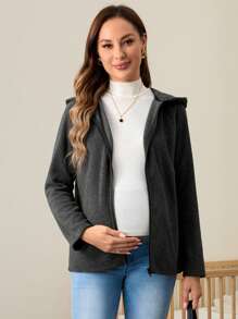 SHEIN 3 合 1 孕妇冬季长袖外套，带蓬松饰边，适合孕妇 - 深灰色 - 查看 5