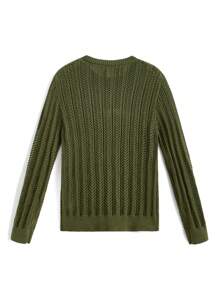 Manfinity VCAY Áo len dệt kim cổ tròn khoét lỗ dáng ôm màu xanh lá cây cho nam, dành cho mùa thu đông - màu xanh lá - Xem 6