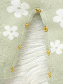 Baby Girls Floral Print Knitted Romper - Mint Green - View 5