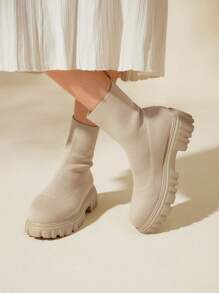 CUCCOO BASICS Women Shoes Fashion Minimalist Thick Sole Slip Lightweight Beige Sock Boots, Combat Boots Vacation Shoes Summer Back To School Shoes College Student Shoes Spring Shoes Spring Break Easter - Apricot - View 6