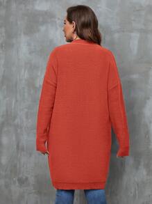 SHEIN LUNE 大码正面纽扣休闲宽松秋季开衫毛衣，长袖 - 橘色 - 查看 3