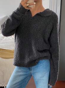 DAZY Oversized Casual Basic Long Sleeve Polo Neck Sweater,Fall Women Clothes - Black - View 5