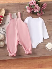 SHEIN Set de ropa de otoño/invierno para bebé niña con patrón 3D de fresa, 2 piezas