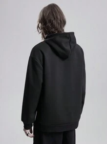 ROMWE MEN Goth Men Casual Drawstring Printed Batwing Sweatshirt, Halloween - Black - View 5