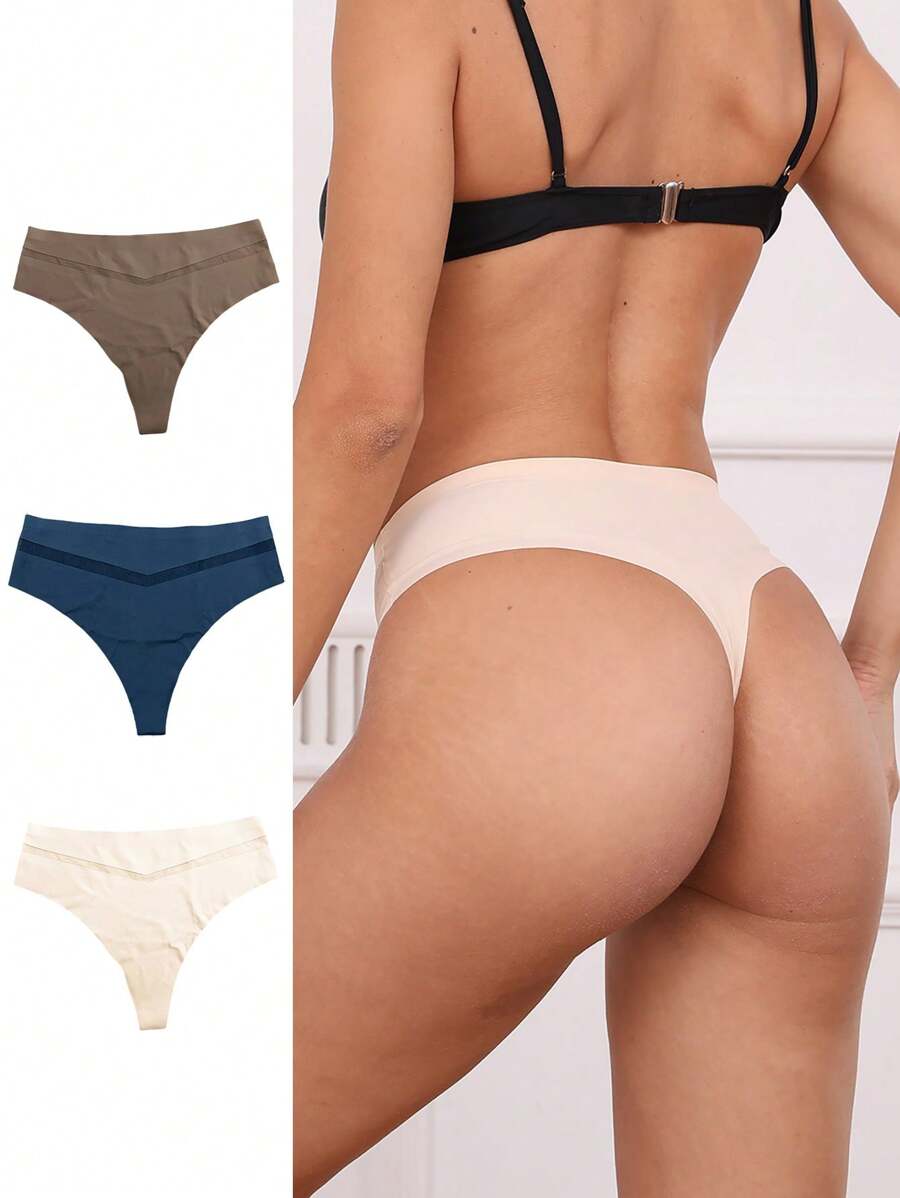 Wedaily 3pcs/Pack Seamless Thong Panties For Women - Multicolor - View 1