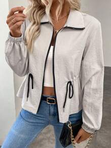 SHEIN LUNE 女士拉链抽绳长袖休闲时尚夹克