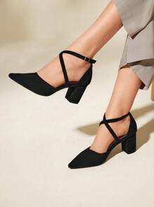 CUCCOO BASICS 女士鞋扣装饰尖头度假粗跟踝带黑色高跟鞋夏季毕业高跟鞋舞会高跟鞋度假鞋夏季促销优雅高跟鞋圣诞节秋季新年假期 - 黑色 - 查看 5