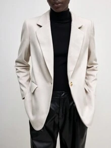BizChic Blazer casual para oficina de mujer con solapa entallada, manga larga, botones delanteros y bolsillo
