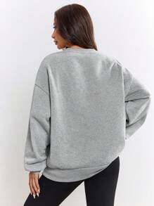 Mulvari 女式休闲标语印花羊毛运动衫，秋冬 - 灰色 - 查看 3