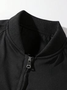 Manfinity LEGND Men's Casual Bomber Jacket, Solid Color Outdoor Workwear Jacket - Black - View 3