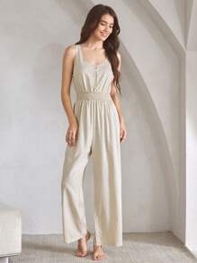 Ocili 女士纯色无袖连身裤家居服 - 卡其色 - 查看 6