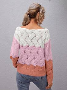 SHEIN LUNE Crew Neck Long Sleeve Colorblock Minimalist Pullover Sweater, Casual Daily Wear, Knit Pullover Fall Winter - Multicolor - View 2