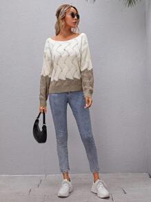 SHEIN LUNE 纯色圆领长袖简约套头毛衣，休闲日常穿着 - 彩色 - 查看 3