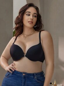 前扣、后交叉、黑色、模杯、带钢圈和无钢圈大码胸罩 - 黑色 - 查看 5