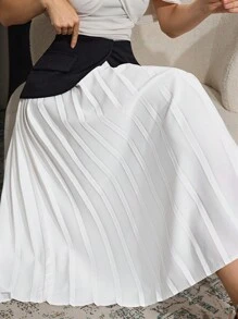 Modelyn Women's Pleated Patchwork Casual Skirt