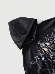 ROMWE MEN Street Life Áo hoodie có mũ trùm đầu in họa tiết thường ngày dành cho nam, Xuân Thu - màu đen - Xem 4