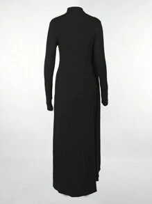 INAWLY Kendall Jenner 风格街头风不对称长袖连衣裙 - 黑色 - 查看 2