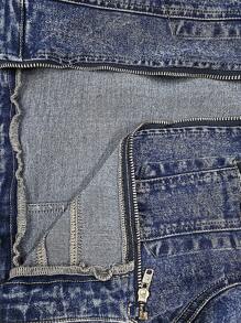 SHEIN 1pc Teen Girl Y2K Blue Denim Motorcycle Jacket,Fall Back To School Cute Clothes Outfits - Dark Wash - View 13