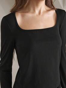 Ocili 2 件套柔软长袖上衣和裤子带拇指孔家居服套装 - 黑色 - 查看 6