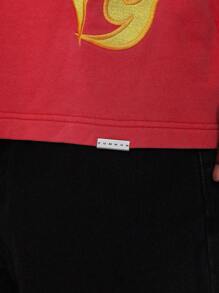 SUMWON Legacy Collection 设计师运动衫火焰图案印花街头服饰限量版秋冬超大舒适套头衫运动都市休闲 - 紅色 - 查看 4