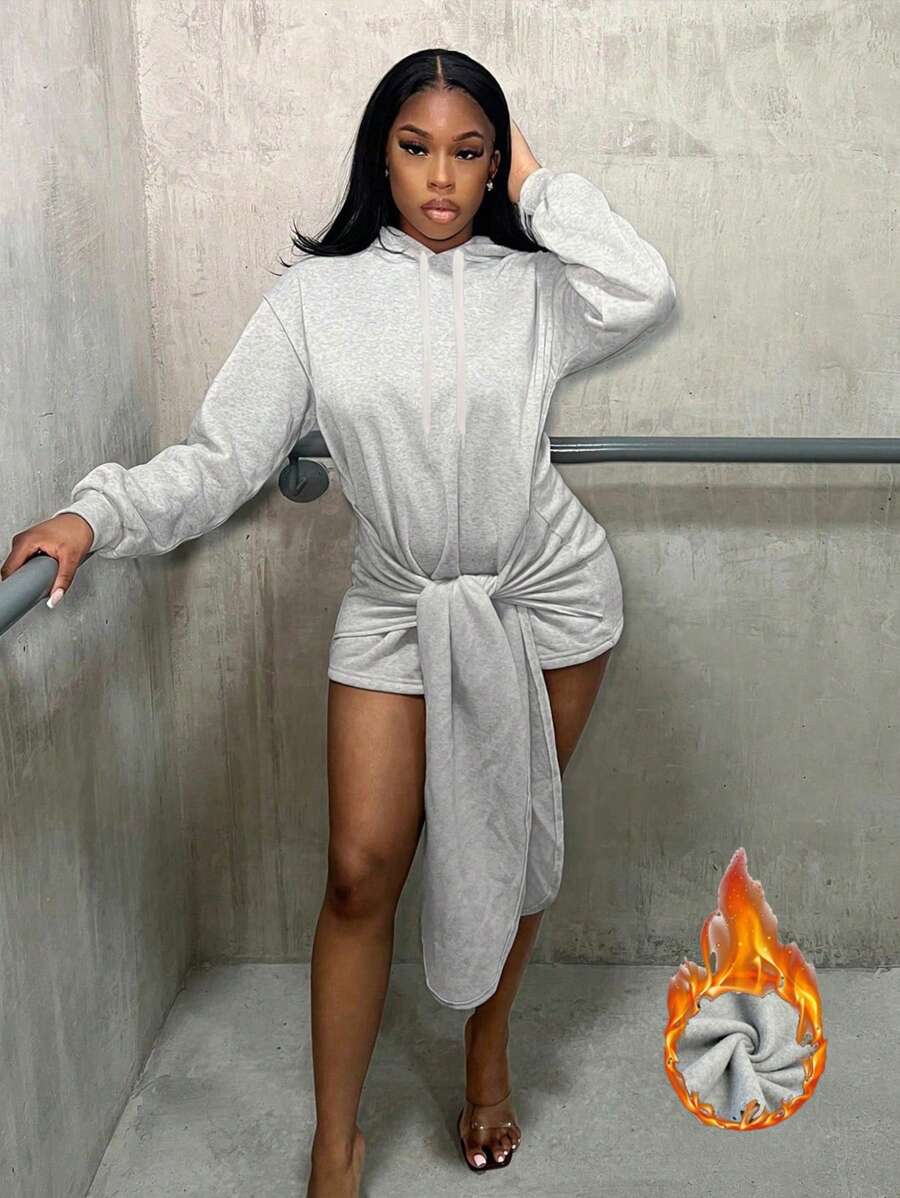 Zolique Slayr Casual Street Cinched Waist Loose Hooded Sweatshirt Fall Cloth For Women - Grey - View 1