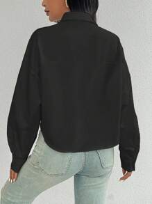 Calvaya Camisa minimalista de manga larga con botones y unicolor negro sobredimensionada, Blusas de manga larga - Negro - Ver 2