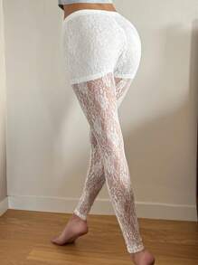 DAZY Lace Bodycon Sheer Sleepwear Bottom - White - View 2