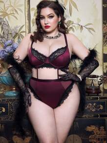 PinupPomp Conjunto de lencería sexy con tirantes finos, encaje y espalda descubierta para tallas grandes - Multicolor - Ver 6