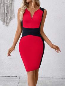 SHEIN Unity 女式夏季优雅撞色拼接修身无袖中长连衣裙