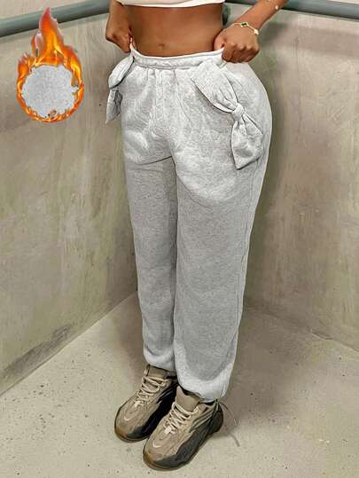 Zolique Ins Style Street Retro Casual Sports Women's Sweatpants, Three-Dimensional Bow Design, Autumn And Winter Clothing,All Saints' Day Fall Cloth For Women