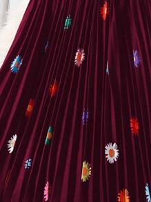 SHEIN LUNE Chân váy xếp ly in hoa toàn thân cỡ lớn, thường ngày ngày lễ - Màu Đỏ Sâu - Xem 5