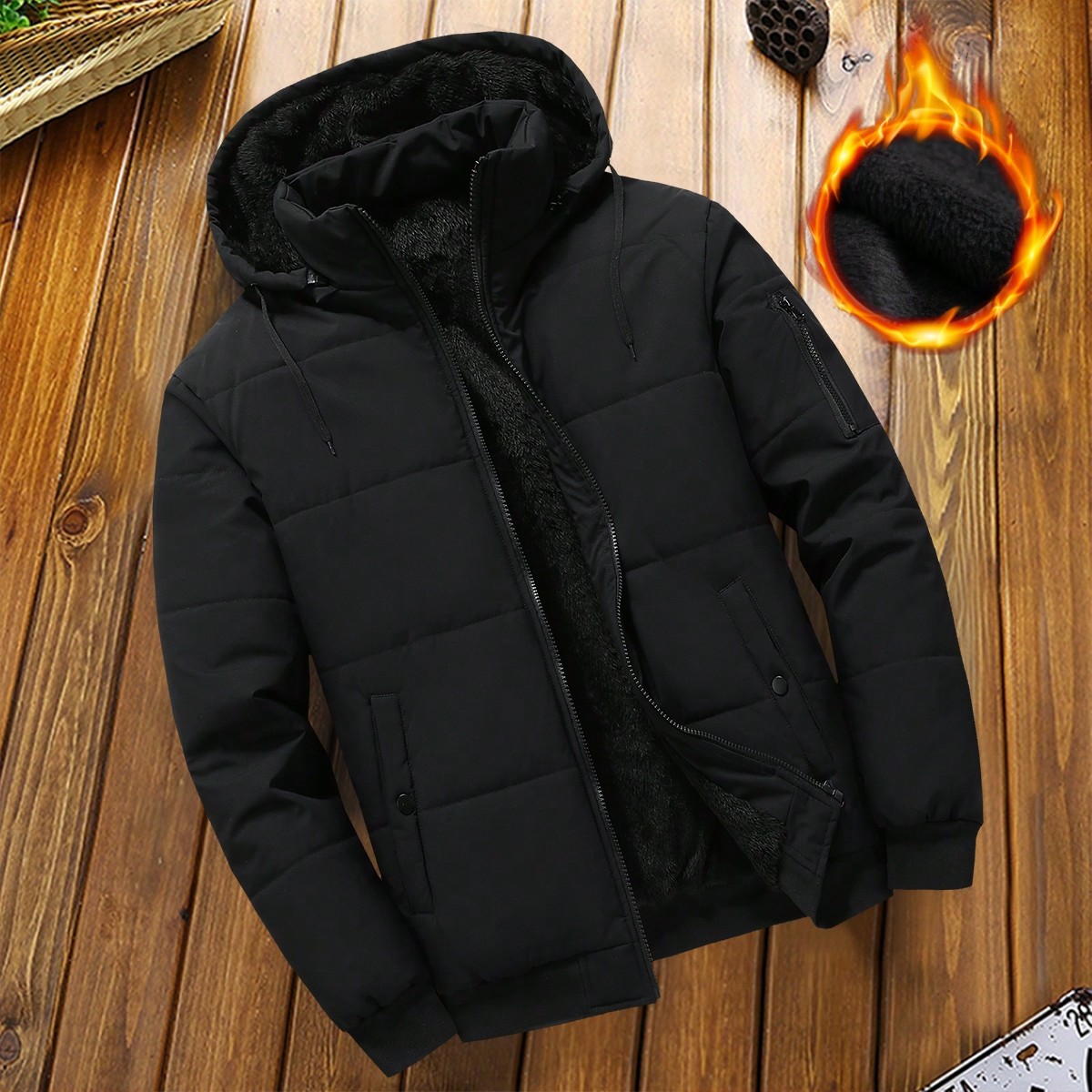 Abrigo acolchado con capucha de manga larga de unicolor para hombres, abrigo de burbuja negro de invierno para salir, regalo para amigos, esposo, novi