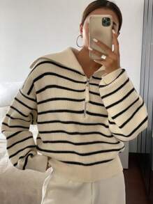 DAZY Casual Striped Long Sleeve Pullover Top Fall - Black and White - View 7