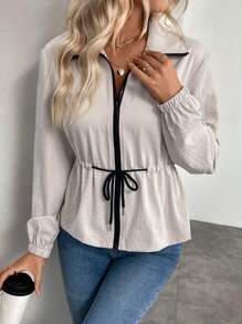 SHEIN LUNE 女士拉链抽绳长袖休闲时尚夹克