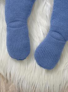 SHEIN 男婴圆领纯色拼接毛衣和裤子休闲装 - 藍色 - 查看 5