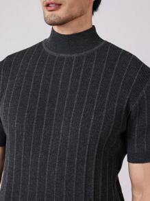 Manfinity Homme 男士休闲纯色立领短袖针织上衣，春秋季 - 黑色 - 查看 8