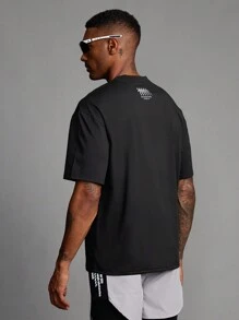 Coreblaze Boyfriend Style Men's Minimalist Printed Crew Neck Short Sleeve Sports T-Shirt - Black - View 5