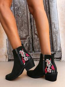 Styleloop Women's New Western Style Casual High Heel Short Boots Christmas Fall - Black - View 1