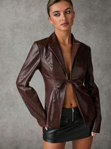 SHEIN BAE Áo khoác vest nữ tay dài cổ bẻ màu trơn buộc dây phía trước trang phục thường ngày cho nữ trang phục sân bay cho nữ trang phục dự tiệc Halloween về nhà trang phục mèo trang phục Halloween trang phục Halloween cho nữ trang phục Giáng sinh quần áo mùa thu
Áo khoác vest PU cổ điển màu nâu đã giặt và làm cũ thích hợp cho các buổi tiệc và đi chơi lễ hội - màu nâu - Xem 3