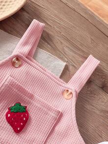 SHEIN Set de ropa de otoño/invierno para bebé niña con patrón 3D de fresa, 2 piezas